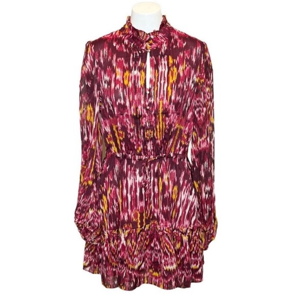 House of Harlow 1960 Dresses & Skirts - HOUSE OF HARLOW 1960 Burgundy Chiffon Ruffle Neck Long Sleeve Mini Dress